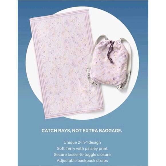 Victoria's Secret Packable Floral Stripe Beach Towel 2 in 1 Backpack Style NWT - Picture 3 of 4